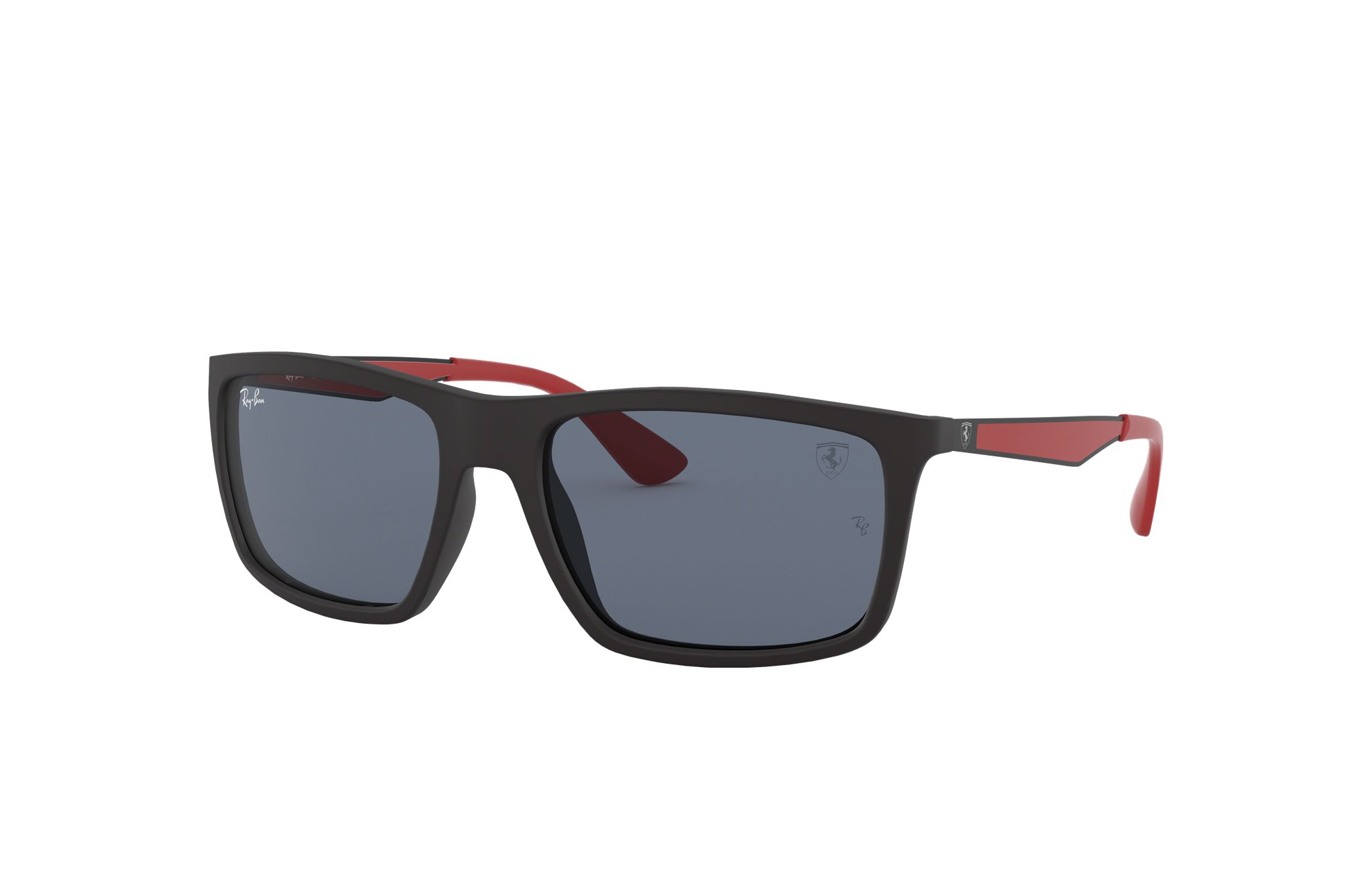 Ray-Ban RB4228M-F60287 Unisex Scuderia Ferrari sunglasses featuring a matte black frame and grey lenses, stylishly designed for both men and women.